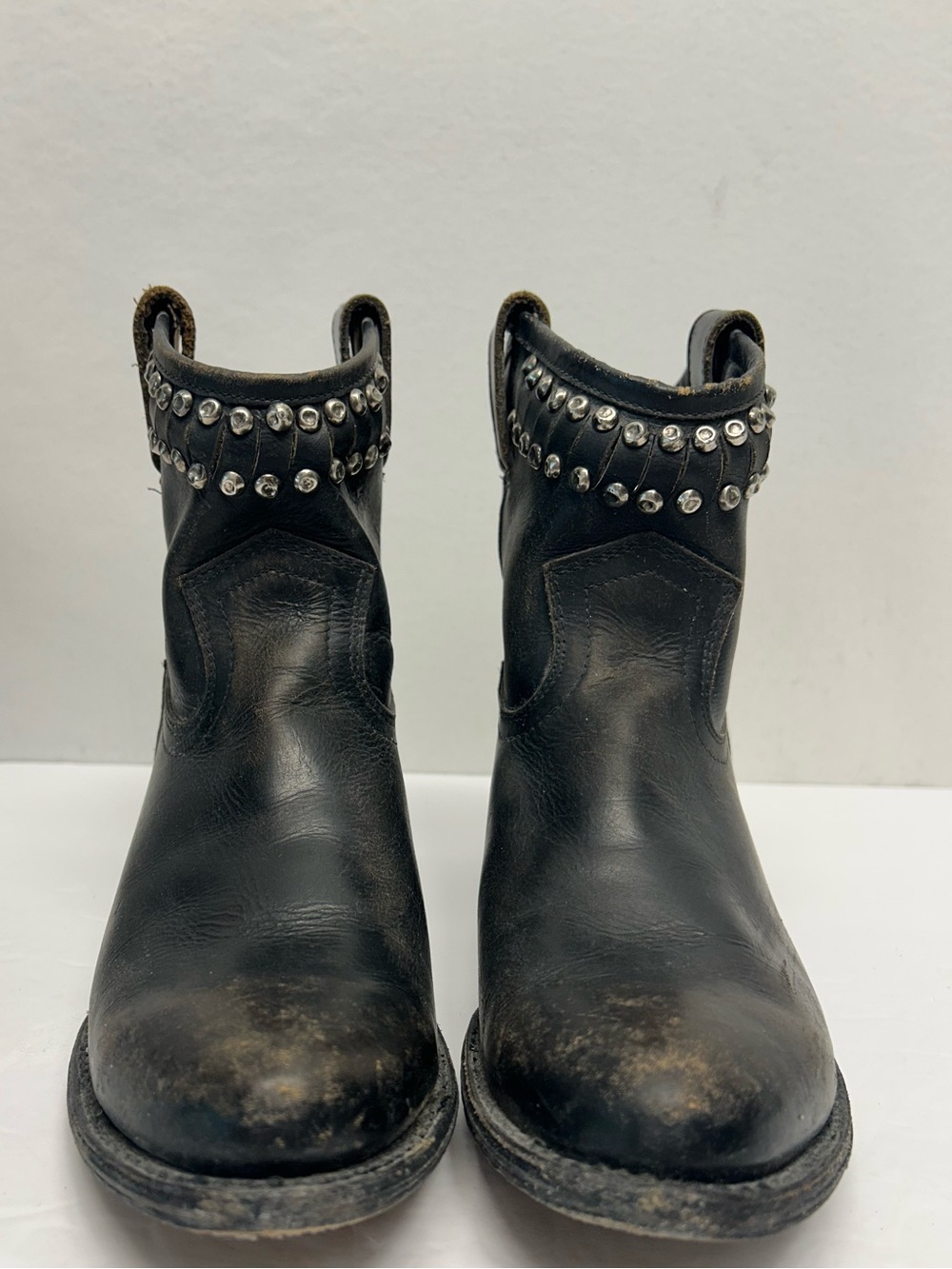 Frye Black Studded Leather Ankle Booties